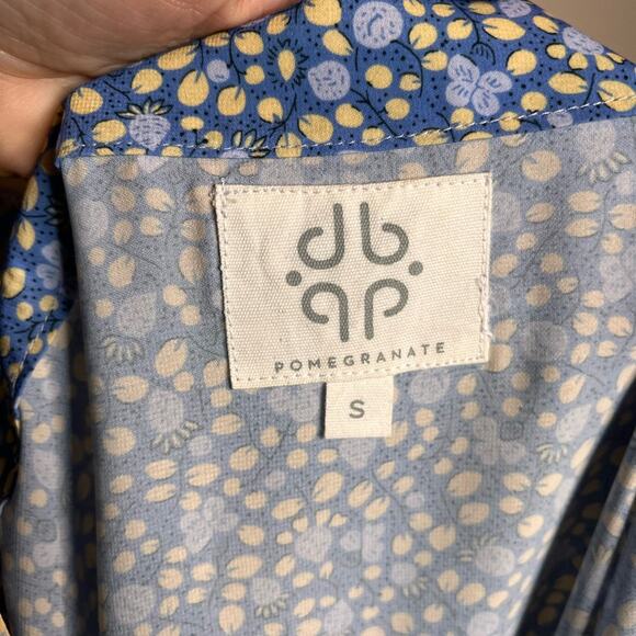 POMEGRANATE Blue Multi Floral Tiered Crepe Prairie Midi Dress Size Small - Picture 5 of 6